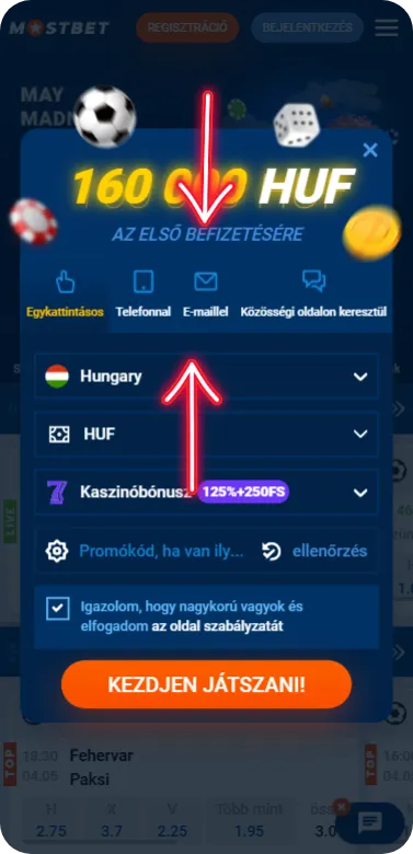Most-bet Regisztrációs típus