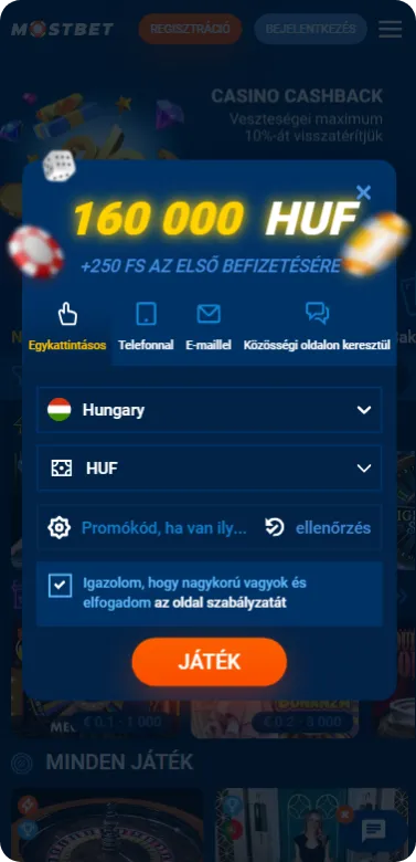 Regisztráció a Mostbet-en